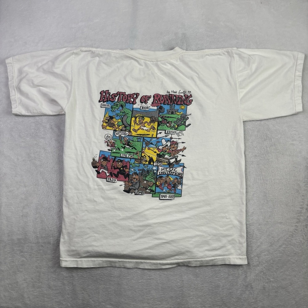 1993 History of Running White Short Sleeve Graphic Shirt Men's Large